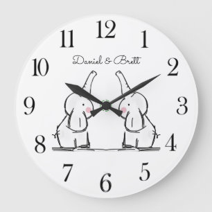 Personalised Twins Baby Elephants Nursery  Large C Large Clock