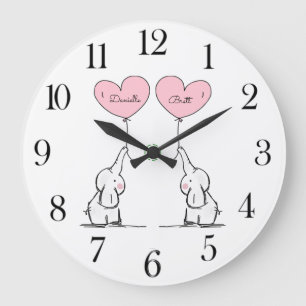 Personalised Twins Baby Elephants Nursery  Large Clock