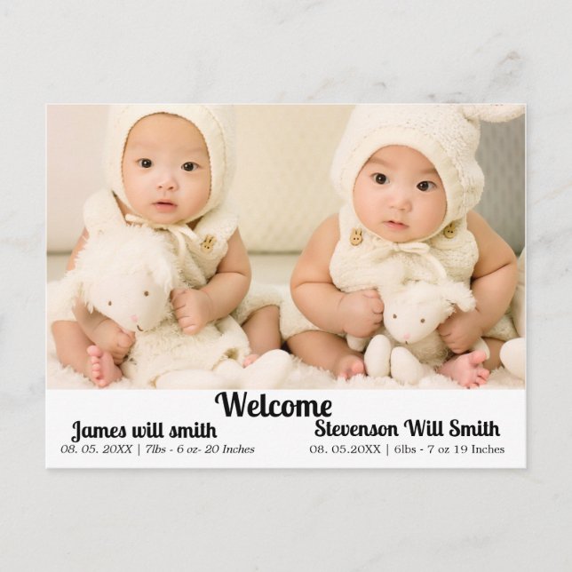 personalised twins birth announcement  postcard (Front)