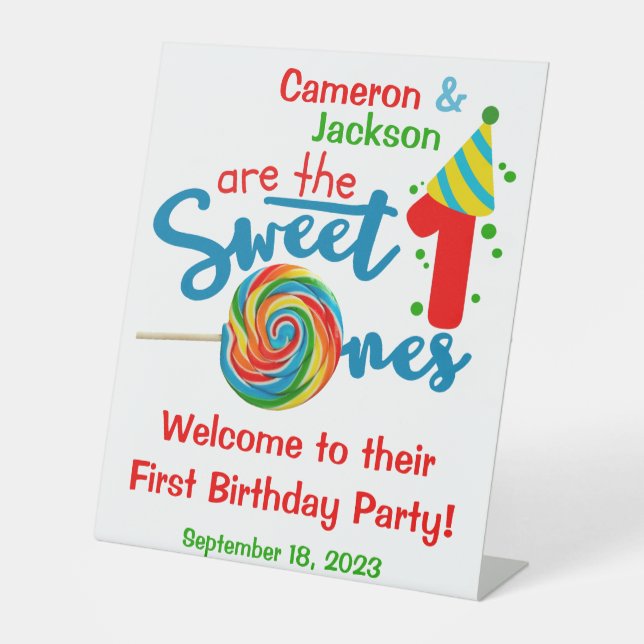 Personalised Twins First Birthday Welcome Sign (Front)