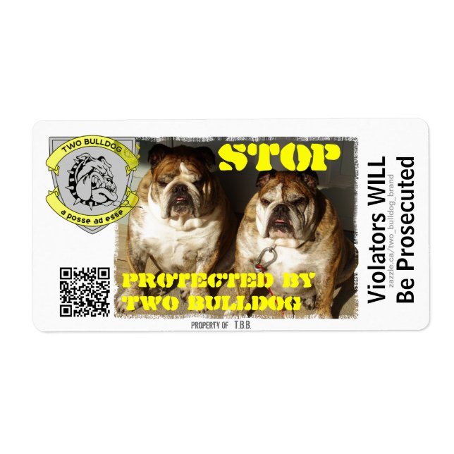 Personalised Two Bulldog Brand STOP Stickers (Front)