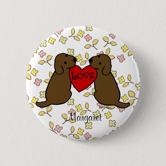 Personalised Two Choco Labradors with Love Cartoon 6 Cm Round Badge (Front)