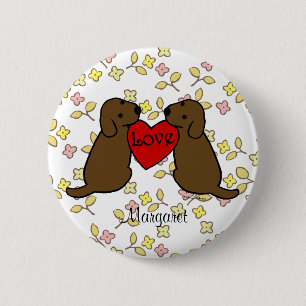 Personalised Two Choco Labradors with Love Cartoon 6 Cm Round Badge