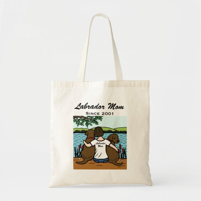 Personalised Two Chocolate Labradors and Mum Tote Bag (Front)