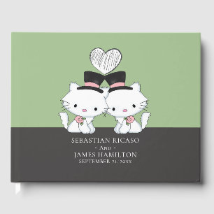 Personalised Two Groom Cat Themed Gay Wedding Guest Book