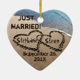 Personalised Two Hearts In The Sand Heart Ornament