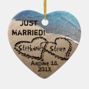 Personalised Two Hearts In The Sand Heart Ornament