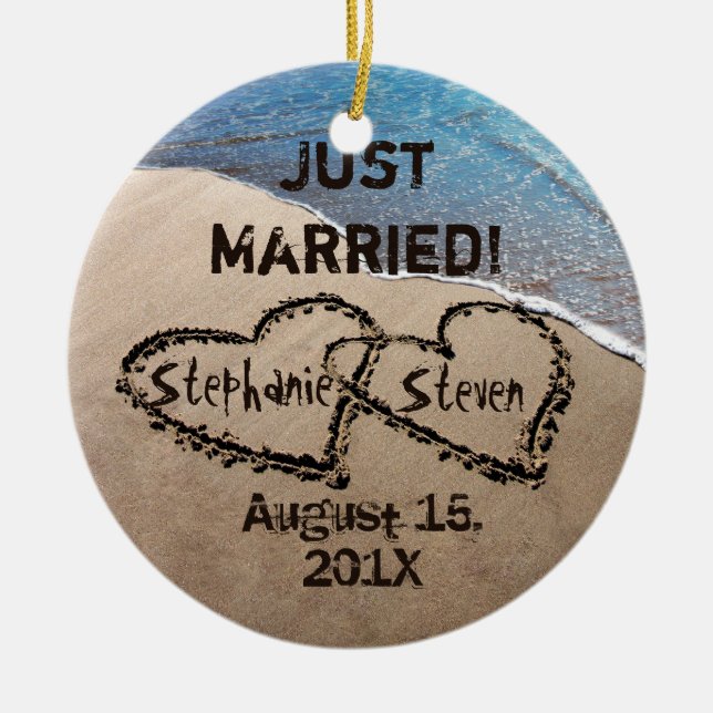 Personalised Two Hearts In The Sand Ornament (Front)