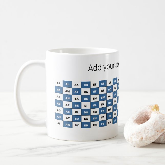 Personalised Two Letter Words British English Blue Coffee Mug (With Donut)