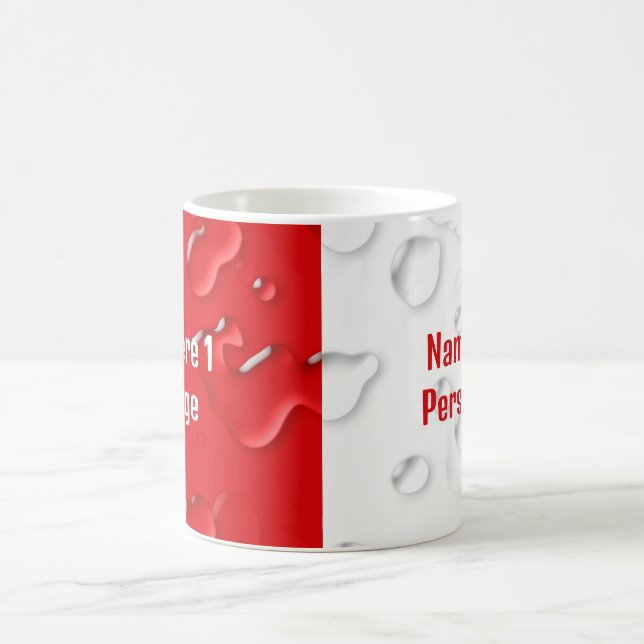 Personalised Two Name Fun Red White Water Drops Coffee Mug (Center)