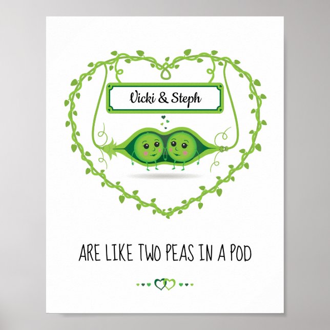 Personalised "Two Peas In A Pod" 2 Females couple Poster (Front)
