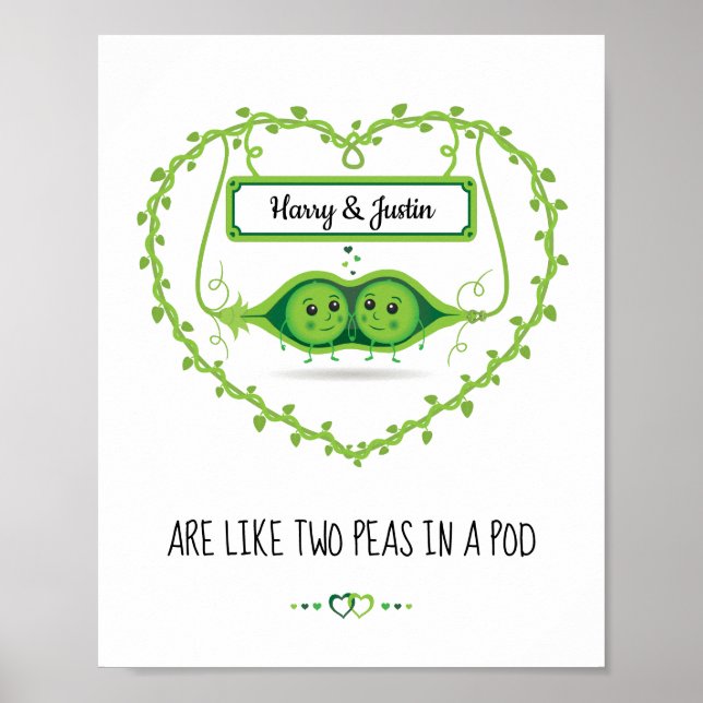 Personalised "Two Peas In A Pod" 2 Males couple Poster (Front)