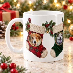 Personalised Two Pet Photo Christmas Stocking Mug