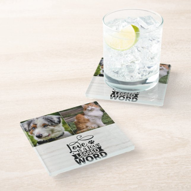Personalised Two Photo Pet Glass Coaster (Angled)