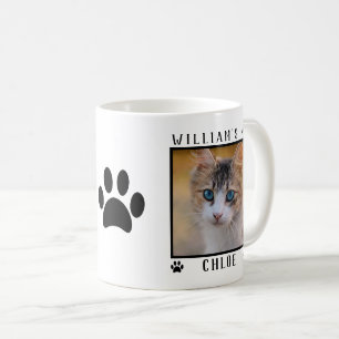 Personalised Two Photos Names Paw Prints Cat Photo Coffee Mug