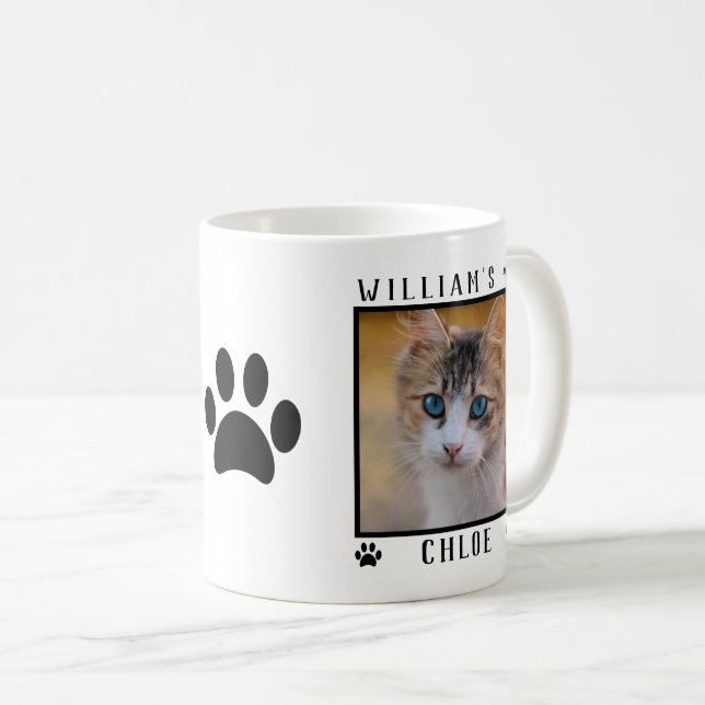 Personalised Two Photos Names Paw Prints Cat Photo Coffee Mug (Front Right)