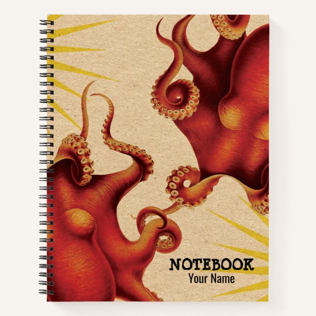 Personalised Two Red Octopus Collided  Notebook (Front)