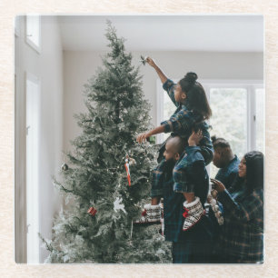 Personalised Two Sided Family Christmas Photo Glass Coaster