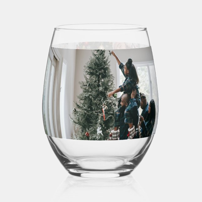Personalised Two Sided Family Christmas Photo  Stemless Wine Glass (Front)