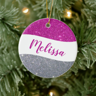 Personalised two tone glitter ceramic ornament
