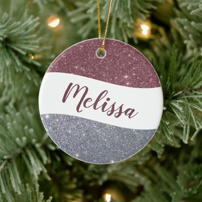Personalised two tone glitter ceramic tree decoration (Tree)