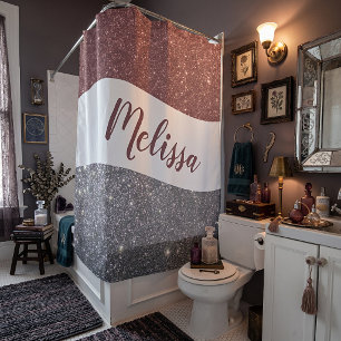 Personalised two tone glitter shower curtain