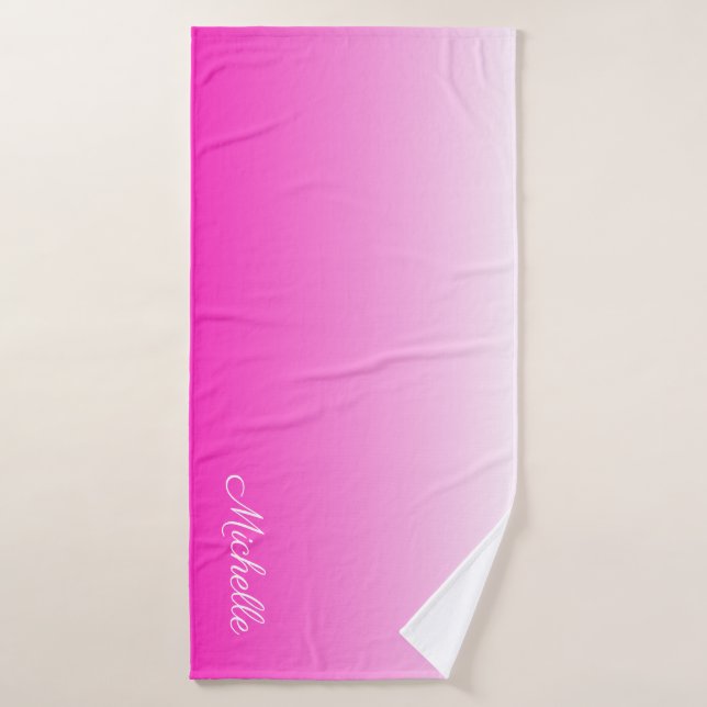 Personalised two-tone gradient ombre hot pink bath towel (Bath Towel)