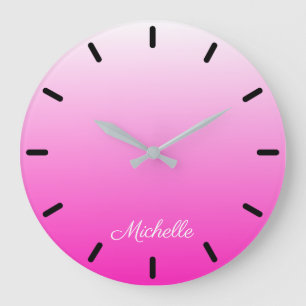 Personalised two-tone gradient ombre hot pink large clock