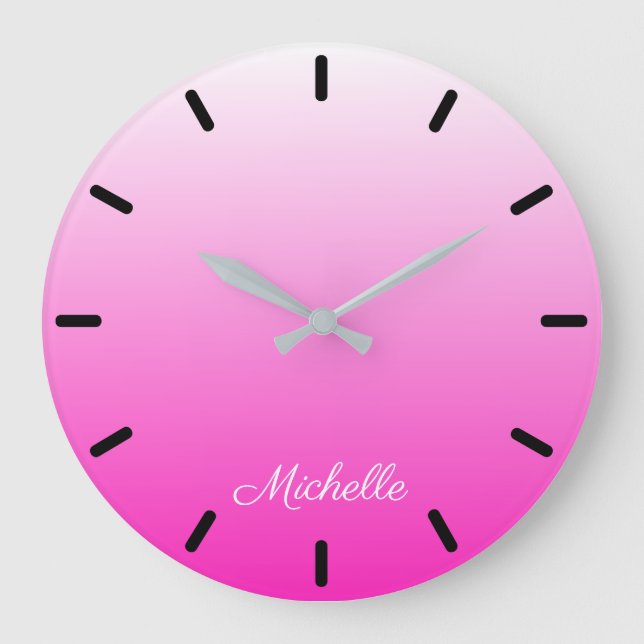 Personalised two-tone gradient ombre hot pink large clock (Front)