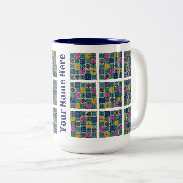Personalised Two-tone mug (L) | Mediterranean Tile (Front Right)