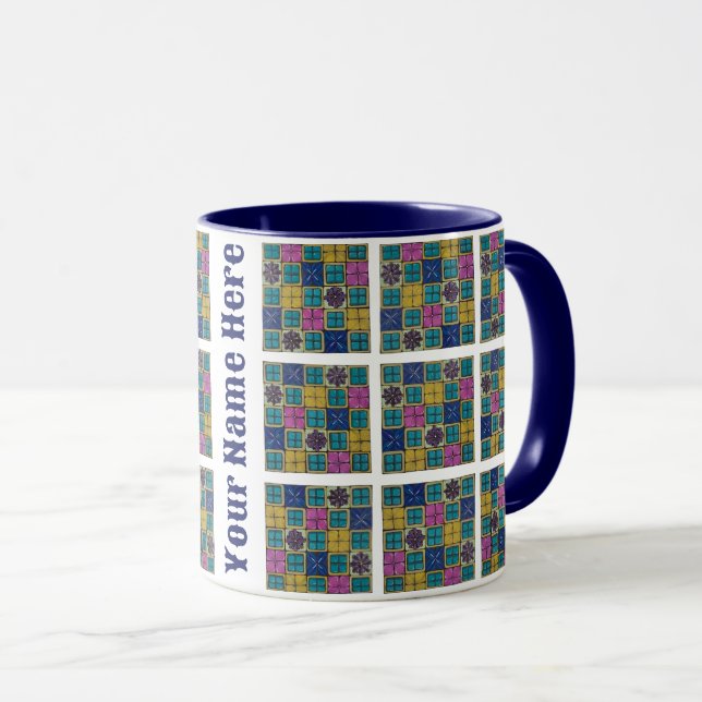 Personalised Two-tone mug | Mediterranean Tile (Front Right)