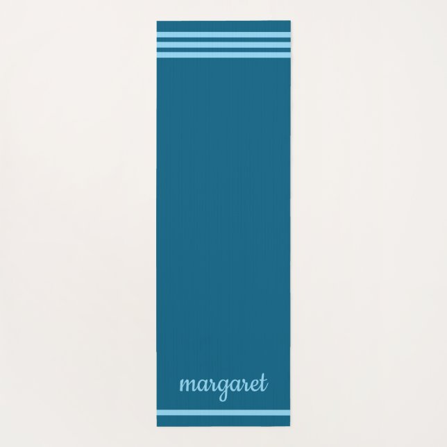 Personalised two-toned blues front & back stripes yoga mat (Back)