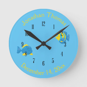 Personalised Two Tropical Fish Top Bottom Round Clock