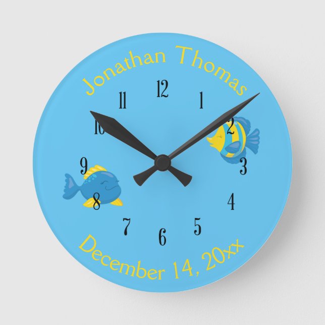 Personalised Two Tropical Fish Top Bottom Round Clock (Front)