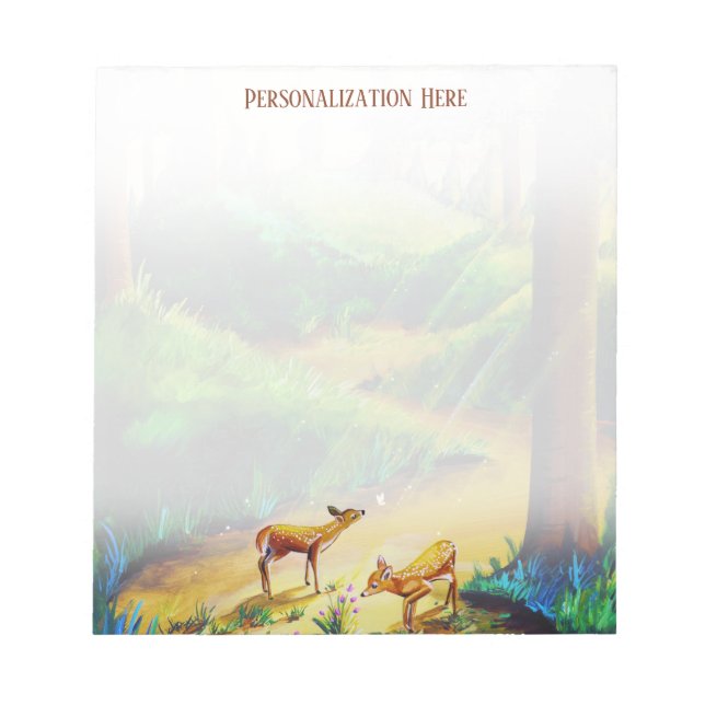 Personalised Two Woodland Fawns Notepad (Front)