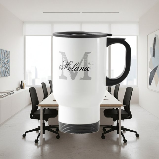 Personalised typography monogram to go travel mug (travel mug with custom monogram)