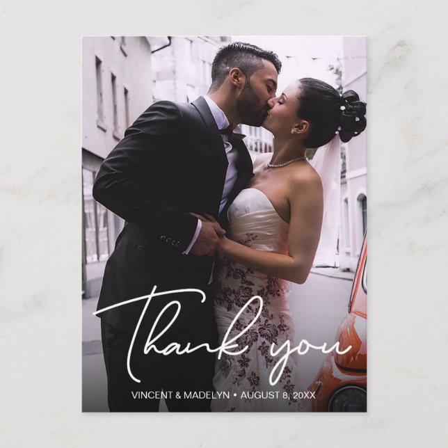 Personalised Typography Photo Wedding Thank You Postcard (Front)
