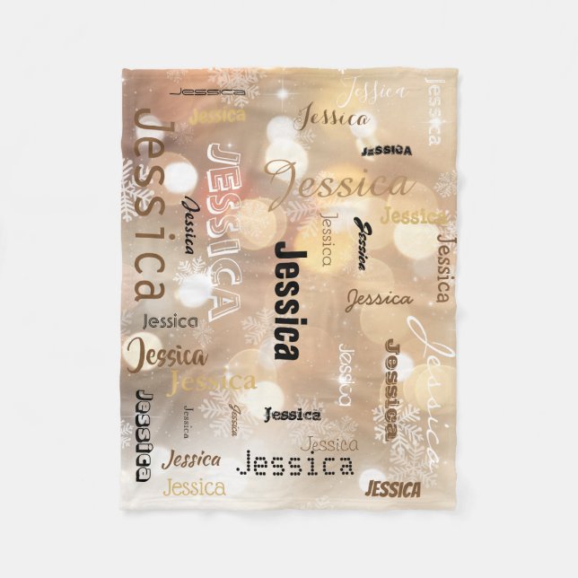 Personalised Typography Subway Art Bokeh Snowflake Fleece Blanket (Front)