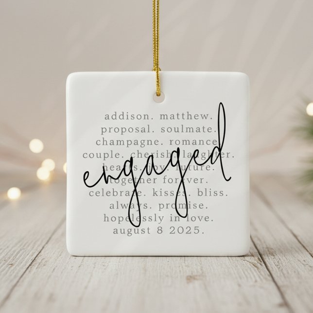 Personalised Typography Words Engaged Ceramic Ornament (Creator Uploaded)