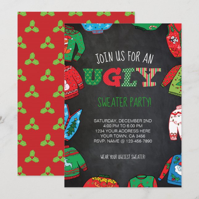 Personalised Ugly Sweater Party Invite (Front/Back)