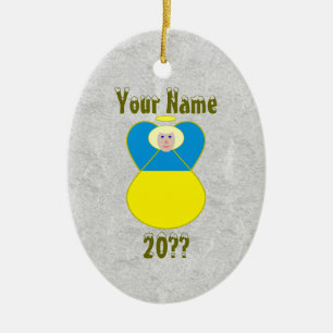 Personalised Ukrainian Angel Flag Blonde Hair Ceramic Tree Decoration