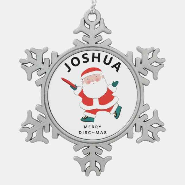 Personalised Ultimate Frisbee Holiday Gift Snowflake Pewter Christmas Ornament (Front)