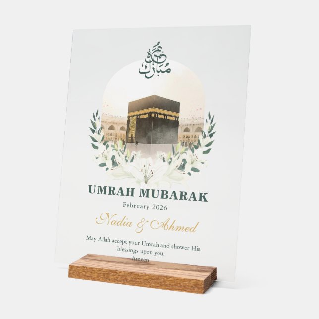 Personalised Umrah Mubarak Acrylic Sign (Angle)