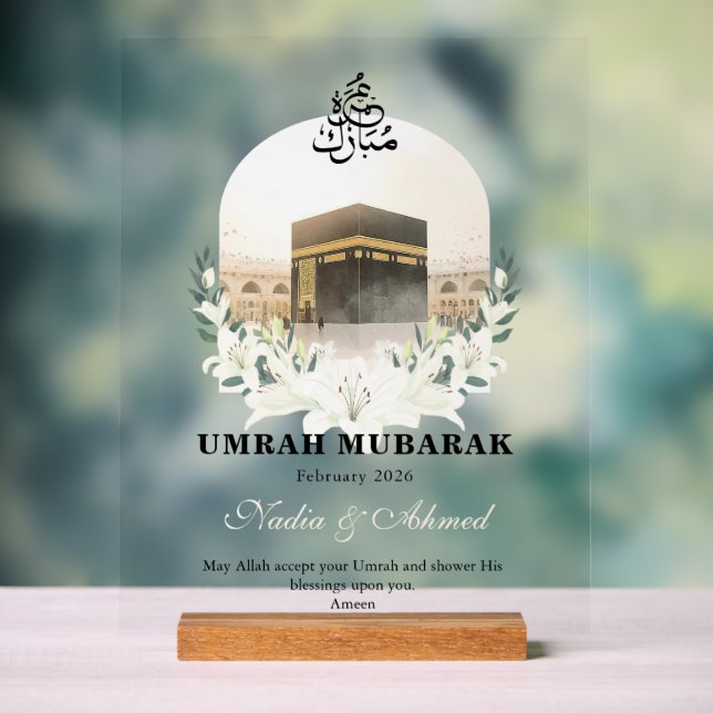 Personalised Umrah Mubarak Acrylic Sign (Neutral)