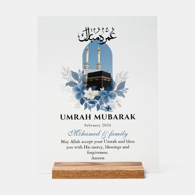 Personalised Umrah Mubarak Acrylic Sign – Islamic  (Front)