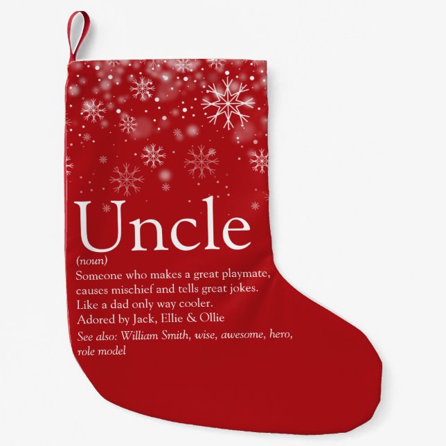 Personalised Uncle Definition Quote Holiday Snow Small Christmas Stocking (Front)