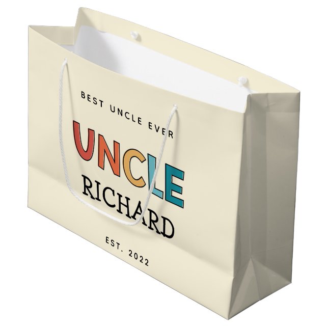 Personalised Uncle Retro Best Uncle Ever Cute Large Gift Bag (Front Angled)