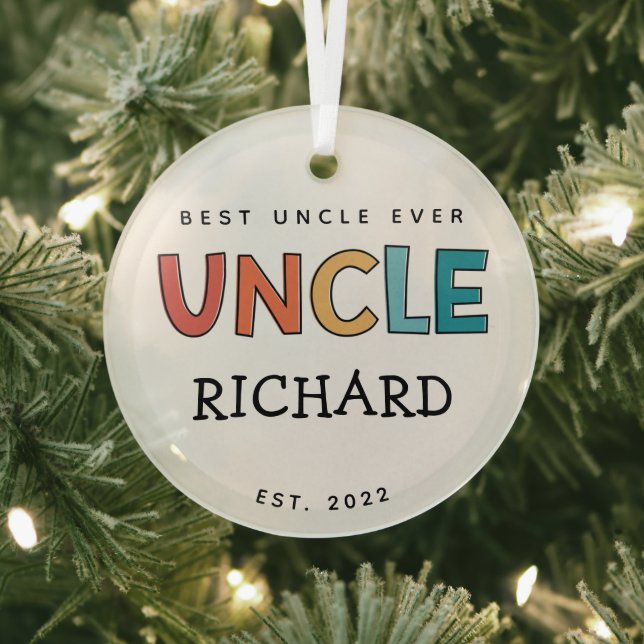 Personalised Uncle Retro Gift Best Uncle Ever Cute Glass Tree Decoration (Insitu)