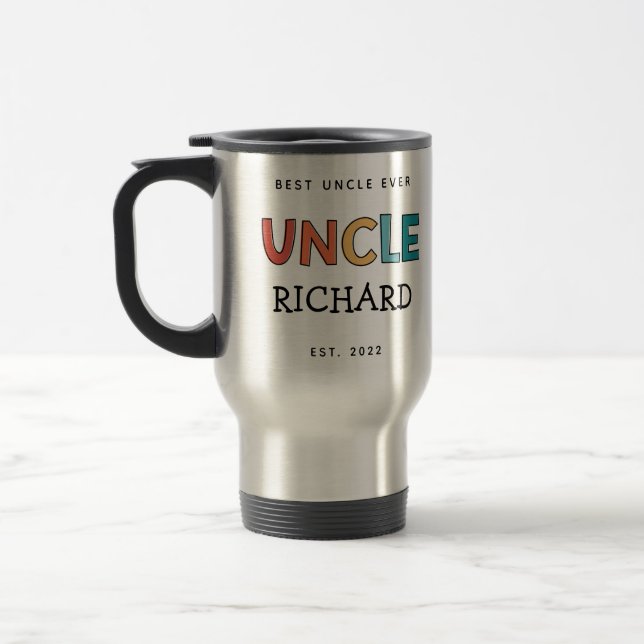 Personalised Uncle Retro Gift Best Uncle Ever Cute Travel Mug (Left)