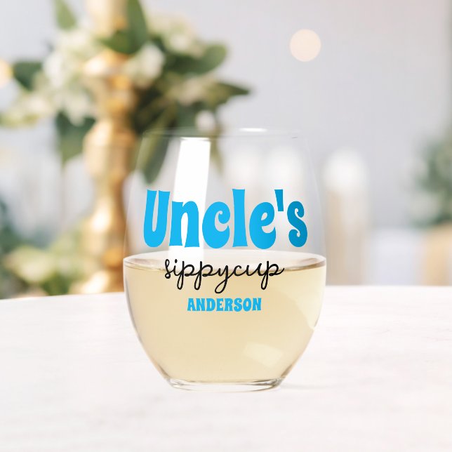 Personalised Uncle's Sippy Cup  Stemless Wine Glass (Insitu (Wedding))